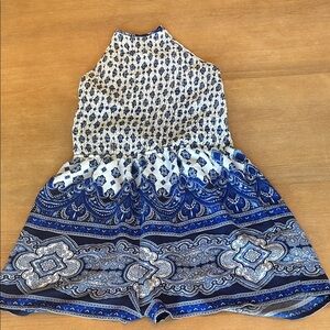 BeBop Blue and White Patterned Jumpsuit